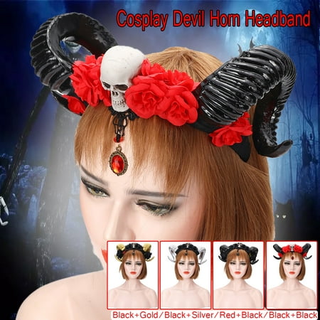 Halloween Stereo Devil Horns Skull Headband Gothic Sheep Horn Cosplay Headdress